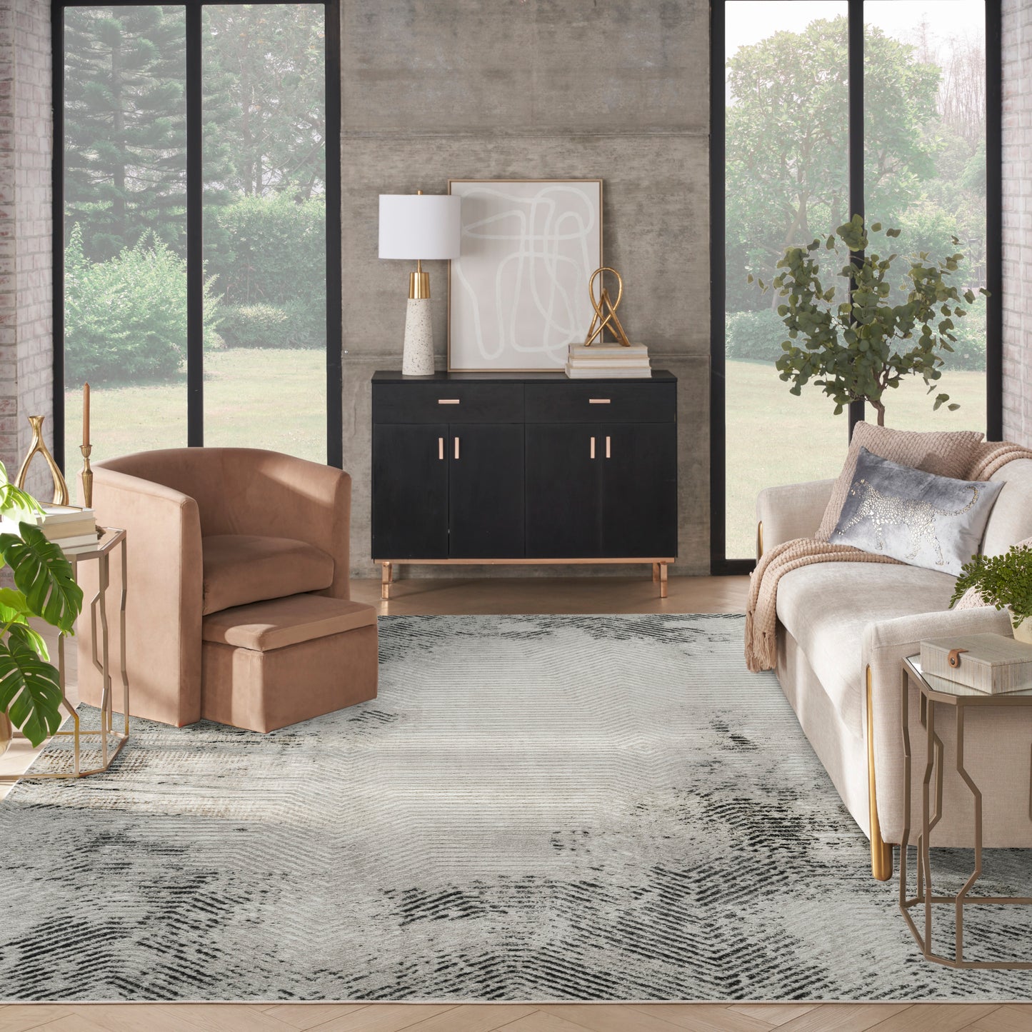 Nourison Dekor 7'10" x 9'10" Grey Charcoal Modern Indoor Rug