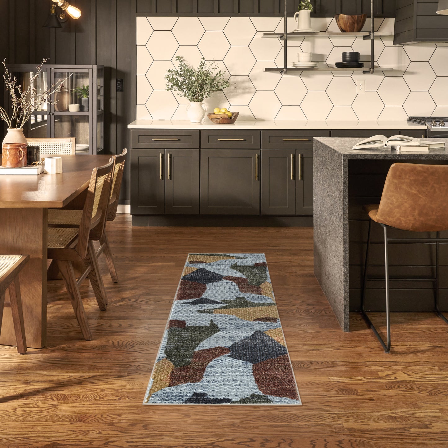 Nourison Nordic 2' x 6' Blue Multicolor Modern Indoor Rug