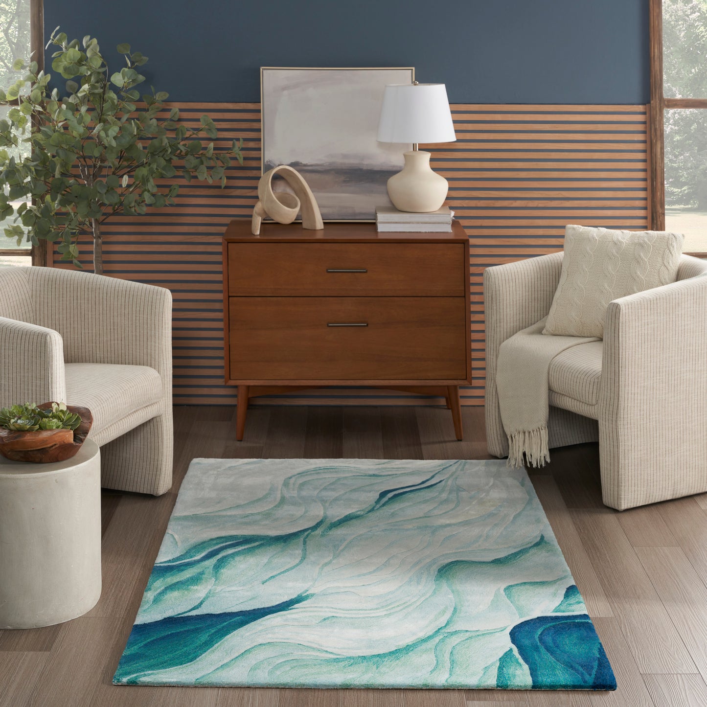 Nourison Prismatic 3'9" x 5'9" Silver Green Modern Indoor Rug