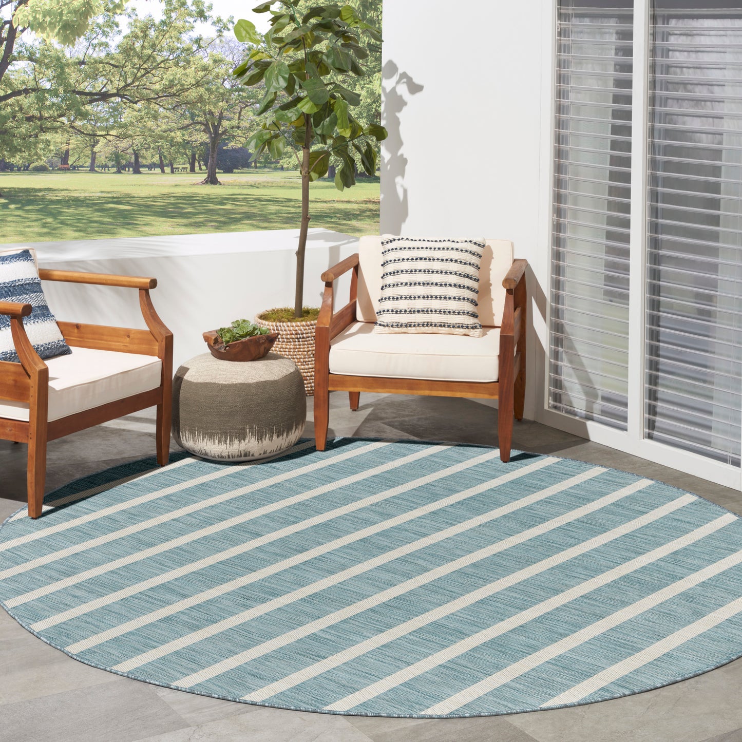 Nourison Positano 6' x Round Aqua Ivory Modern Rug