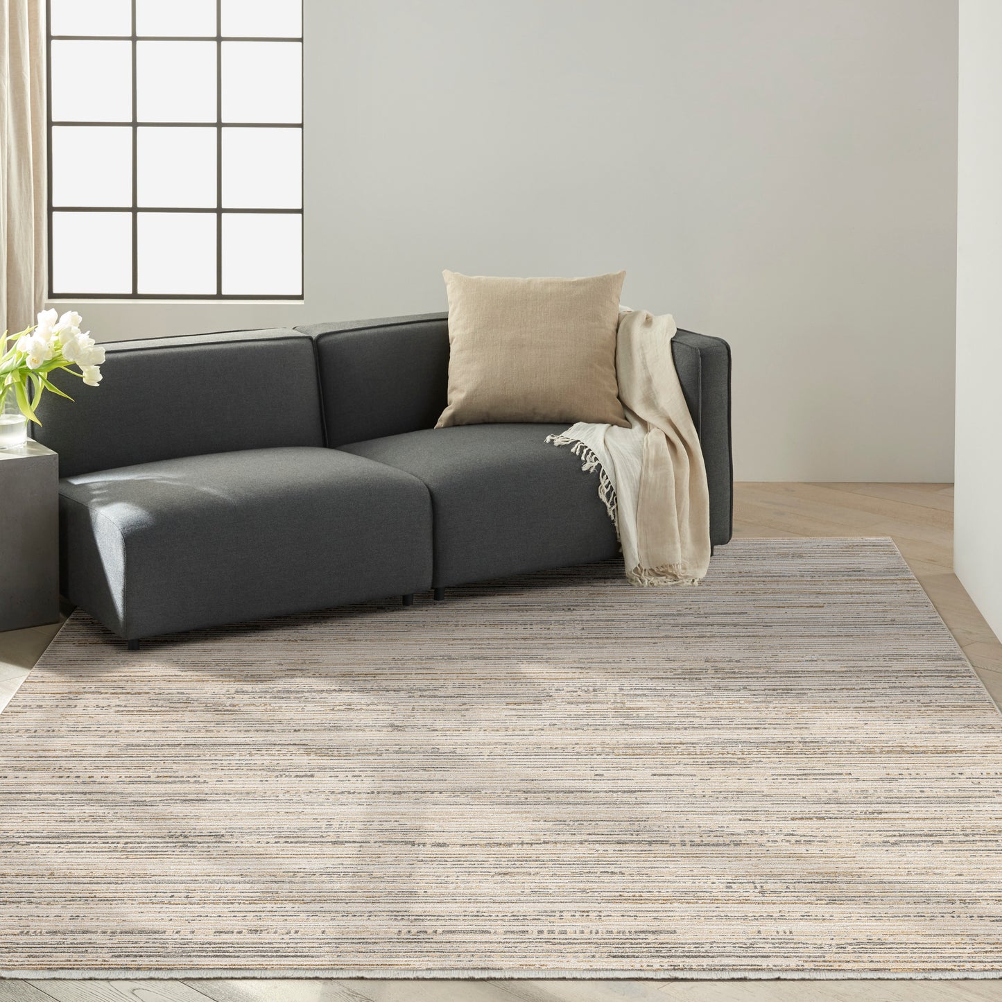 Calvin Klein CK078 Summit 9'10" x 13' Ivory Multicolor Modern Indoor Rug