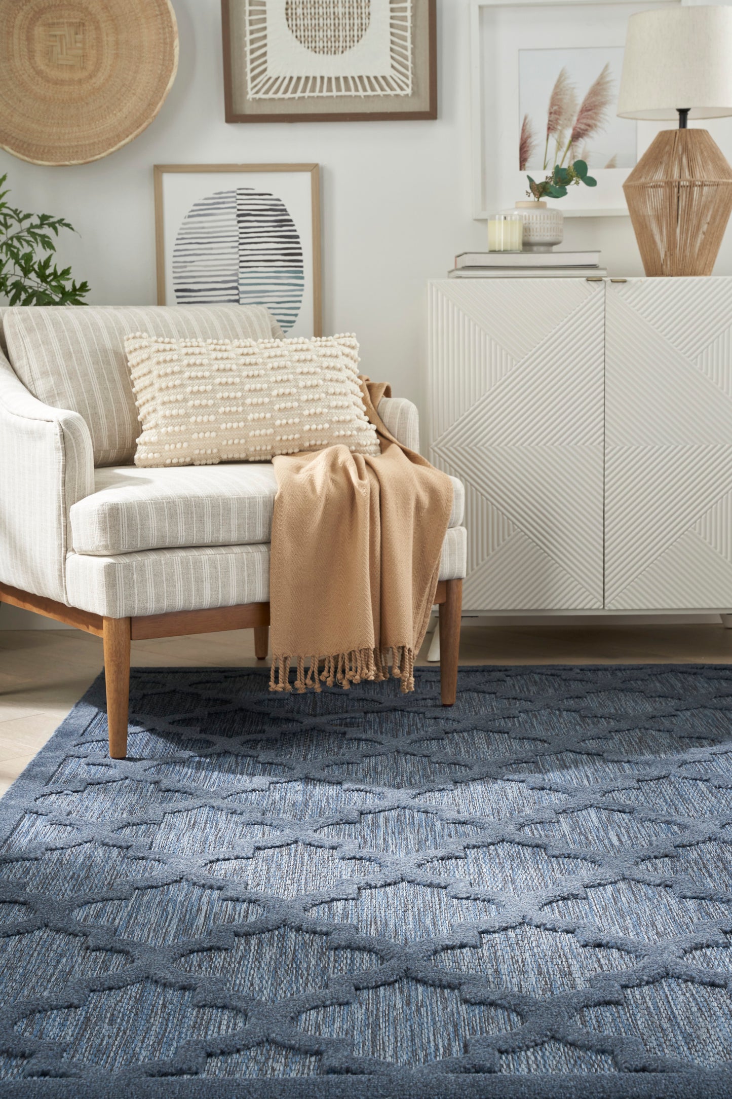Nourison Easy Care 9' x 12' Navy Blue Modern Rug