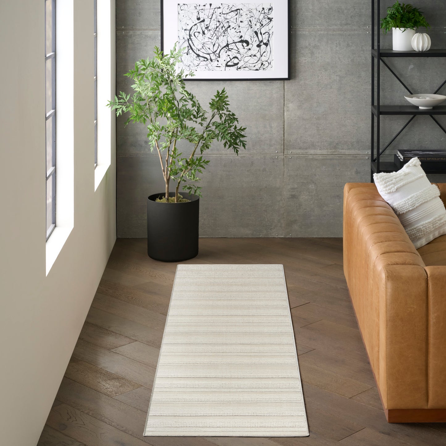 DKNY Pure Multi Weave 2'3" x 10' Ivory Contemporary Indoor Rug