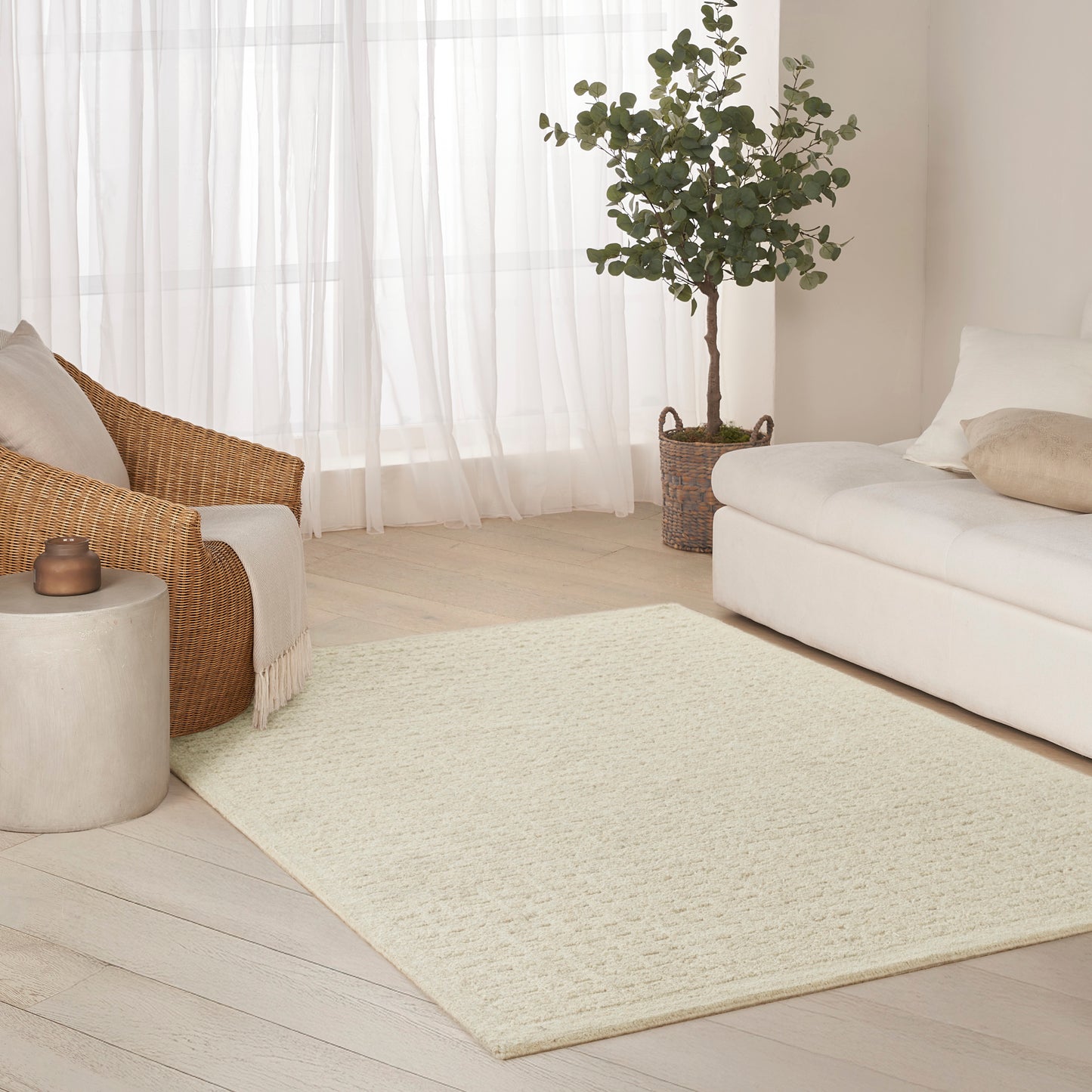 DKNY Pure Grids 3'9" x 5'9" Ivory Beige Contemporary Indoor Rug
