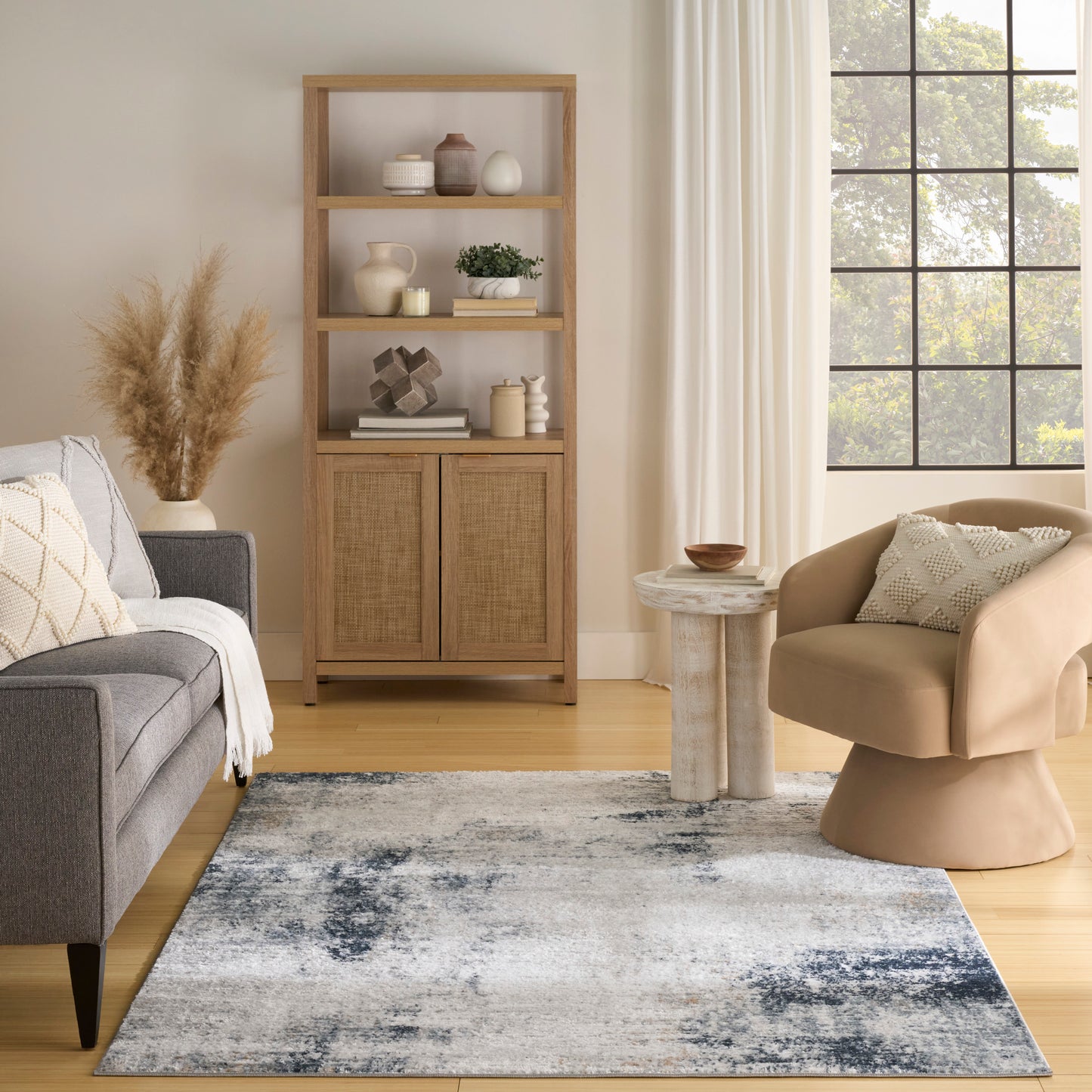 Nourison Dekor 5'3" x 7' Grey Navy Modern Indoor Rug