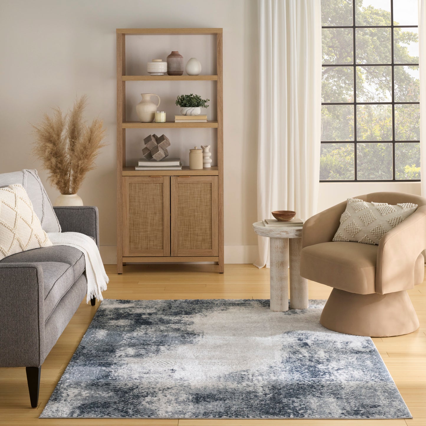 Nourison Dekor 5'3" x 7' Grey Navy Modern Indoor Rug