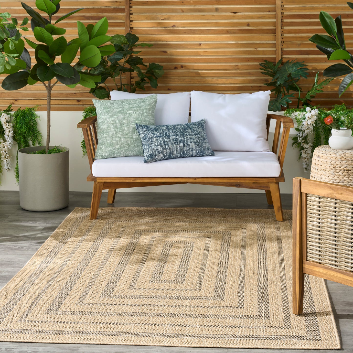 Nourison Tulum 5'3" x 7' Taupe Grey Outdoor Rug