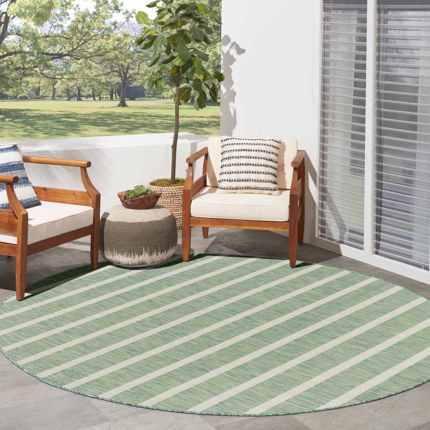 Nourison Positano 8' x Round Blue Green Ivory Modern Rug