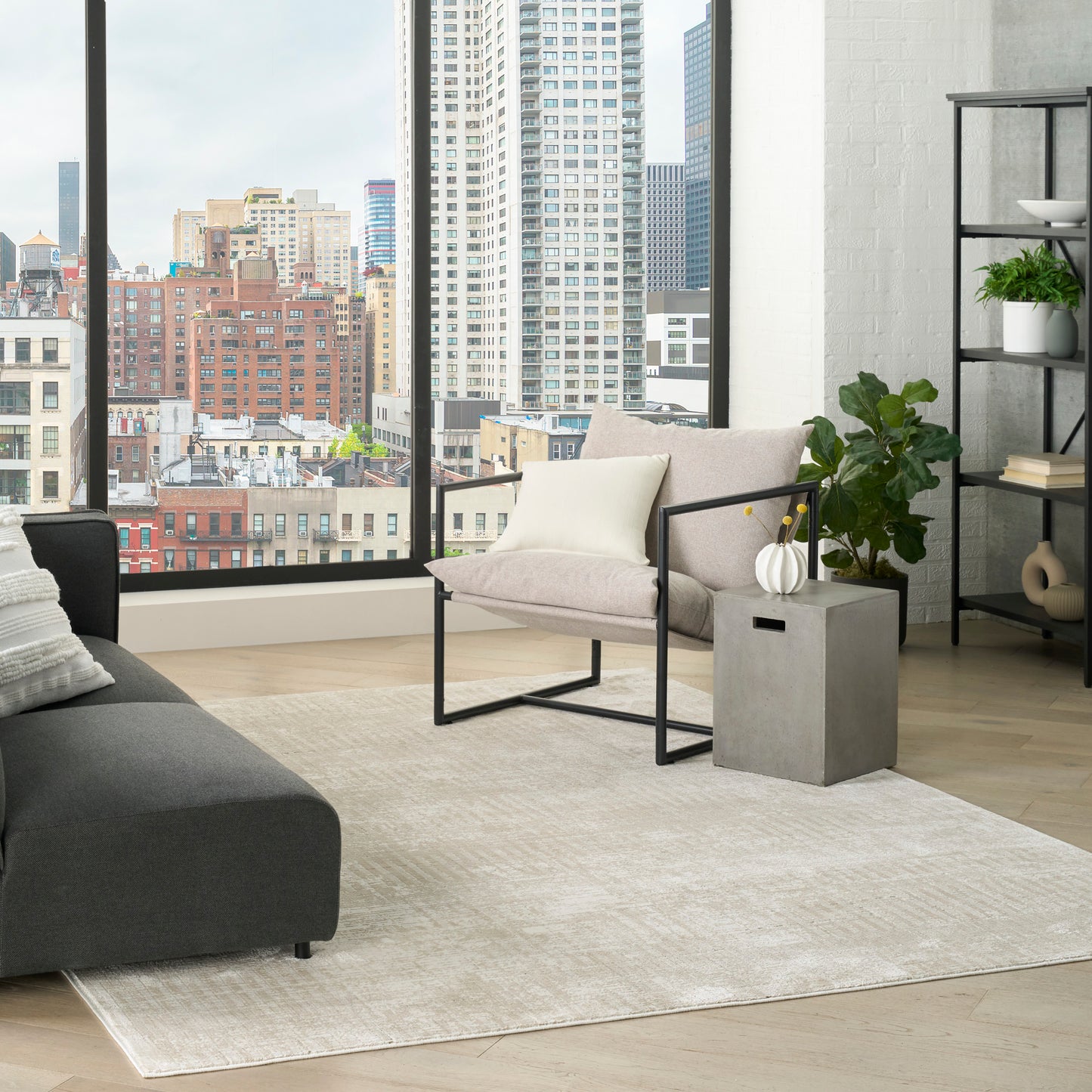 DKNY Grand Street 9' x 12' Ivory Beige Modern Indoor Rug