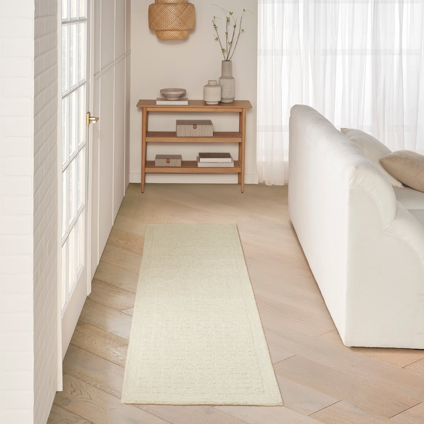 DKNY Pure Grids 2'3" x 7'6" Ivory Beige Contemporary Indoor Rug