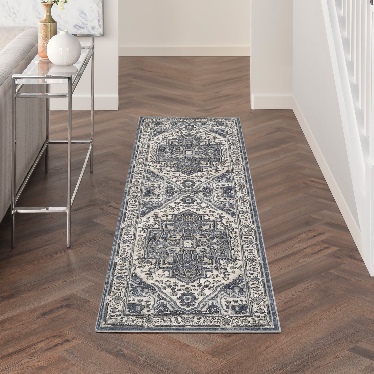 Nourison Quarry 2'2" x 10' Navy Ivory Vintage Indoor Rug
