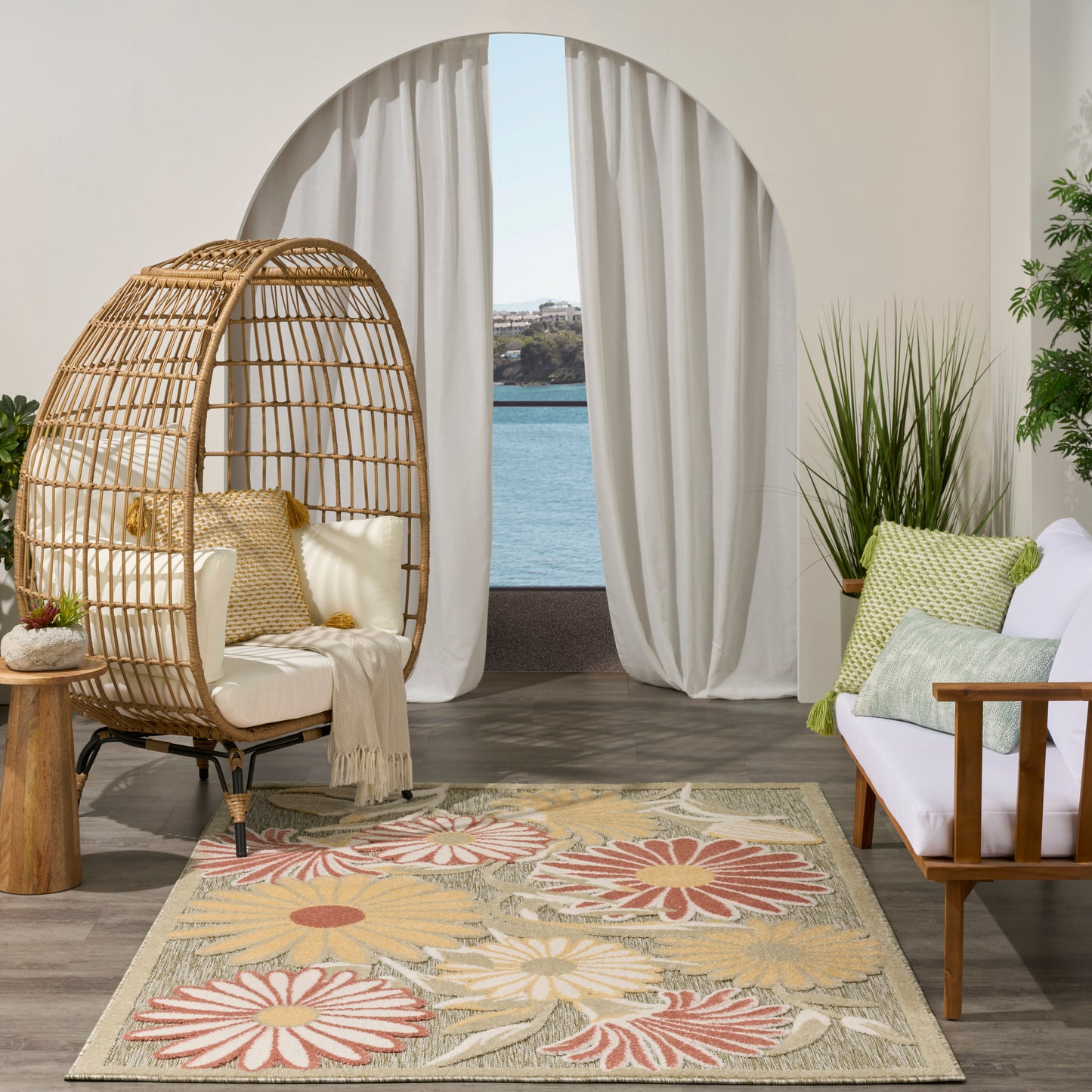 Nourison Aloha 5'3" x 7'5" Sage Rose Outdoor Rug