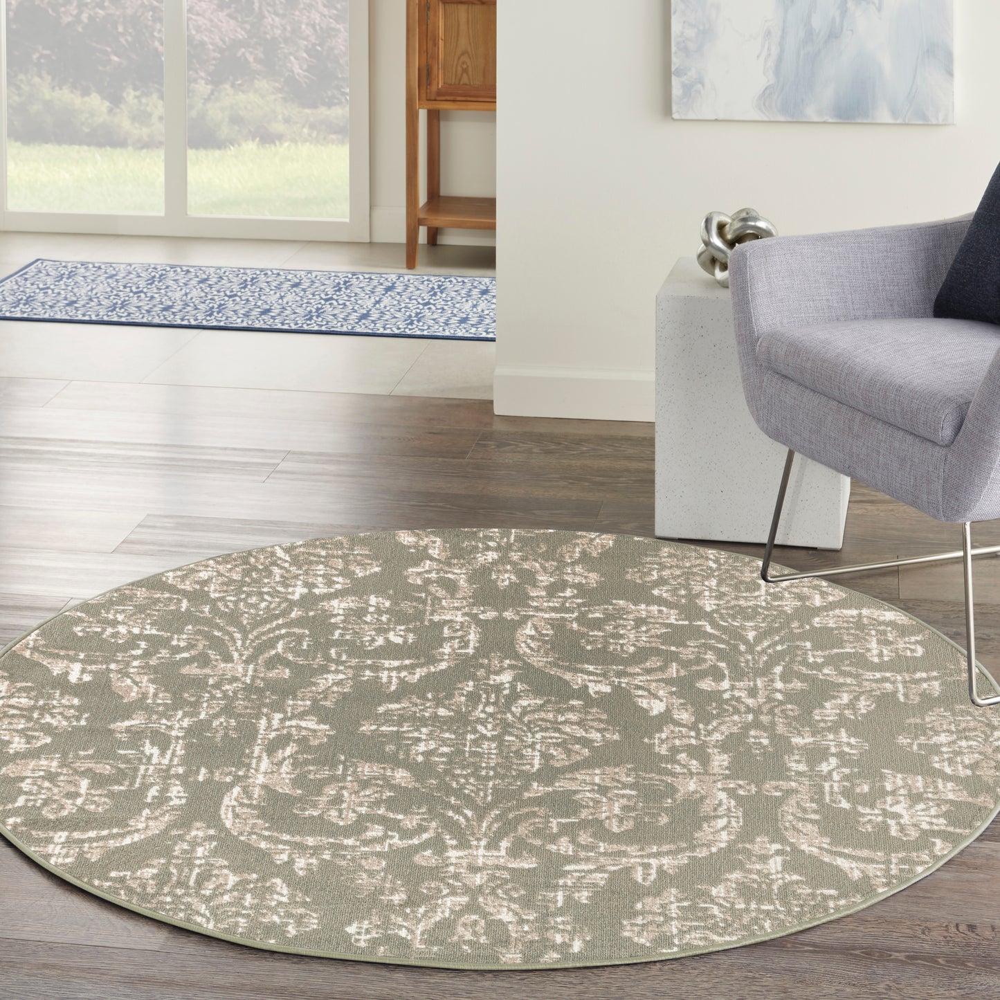 Nourison Jubilant 5'3" x Round Olive Vintage Indoor Rug