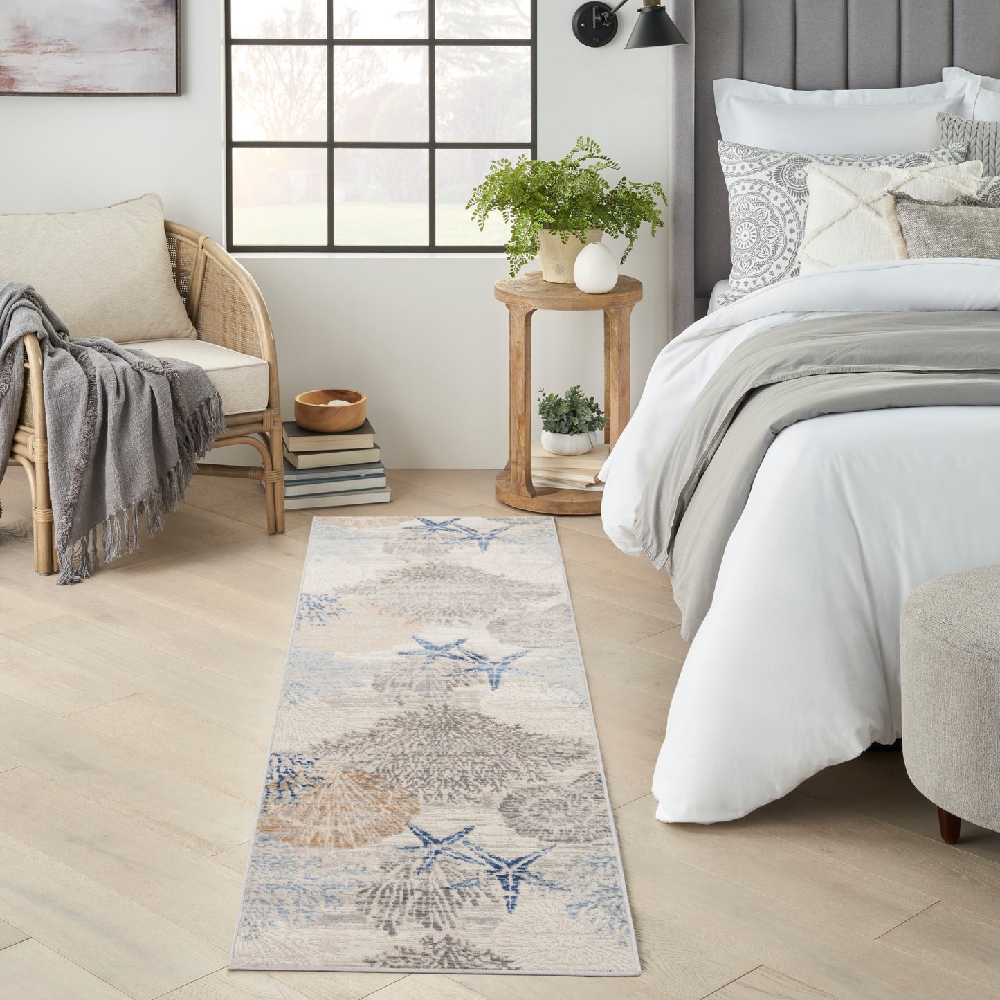 Nourison Seaside 2' x 6' Ivory Grey Blue Coastal, Nautical & Beach Indoor Rug