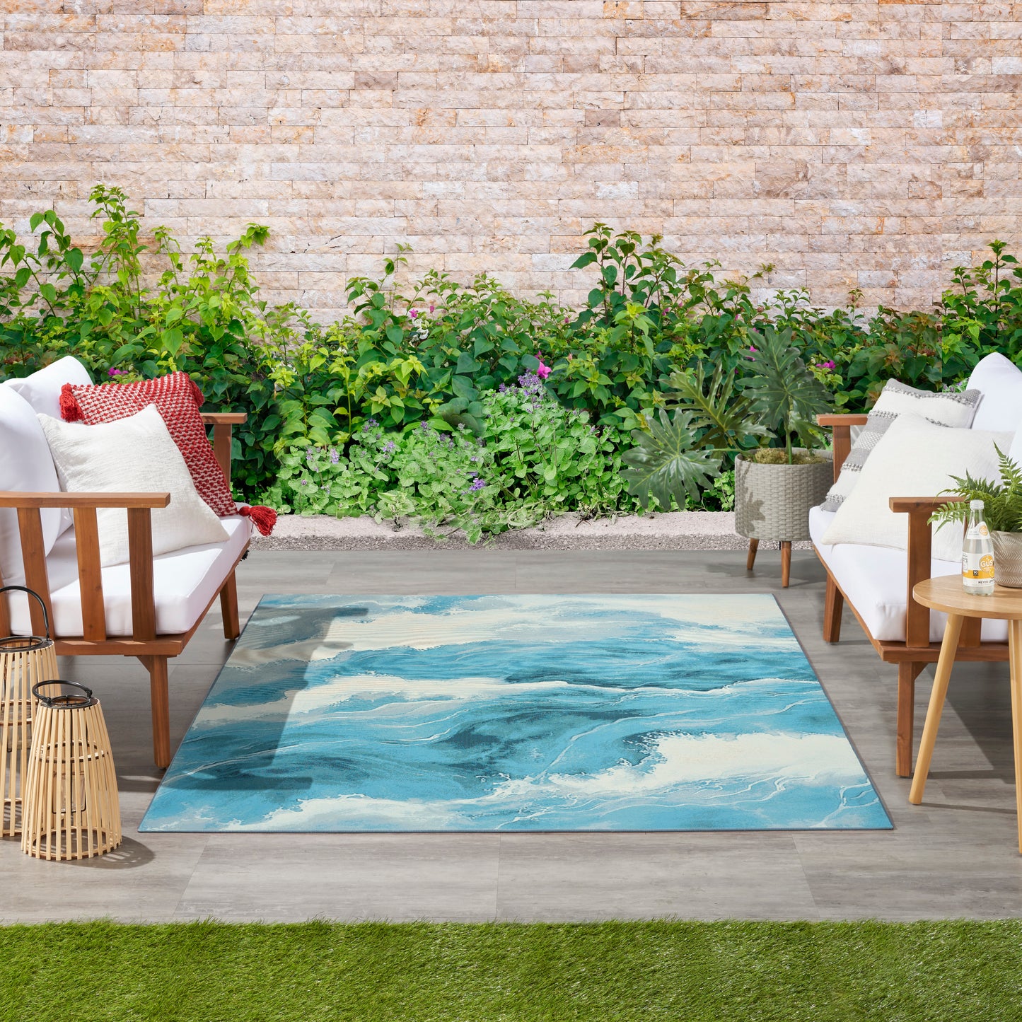 Nourison Color Splash 5'3" x 7'3" Ivory Blue Coastal, Nautical & Beach Rug