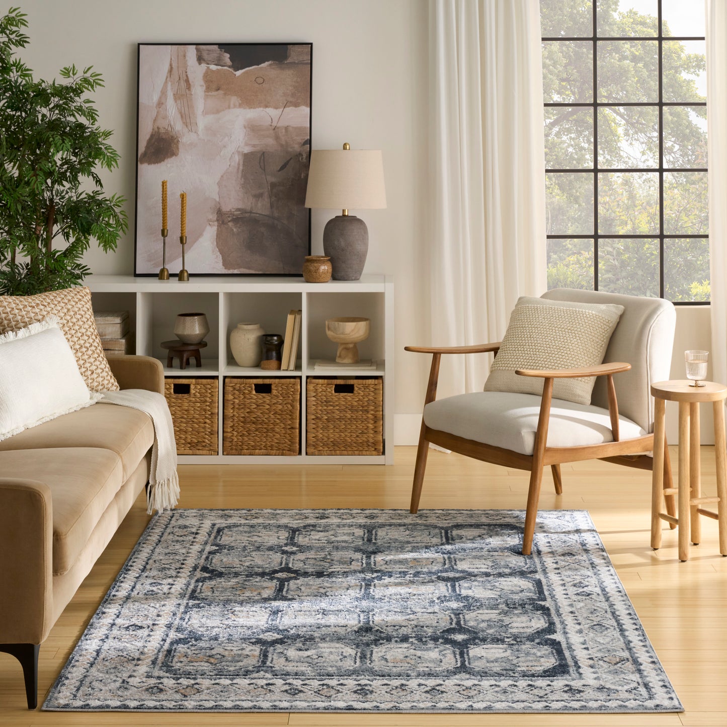 Nourison Dekor 4' x 6' Grey Navy Vintage Indoor Rug