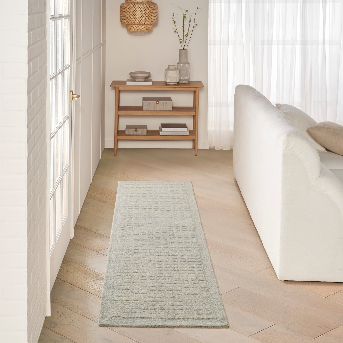 DKNY Pure Grids 2'3" x 7'6" Light Blue Contemporary Indoor Rug