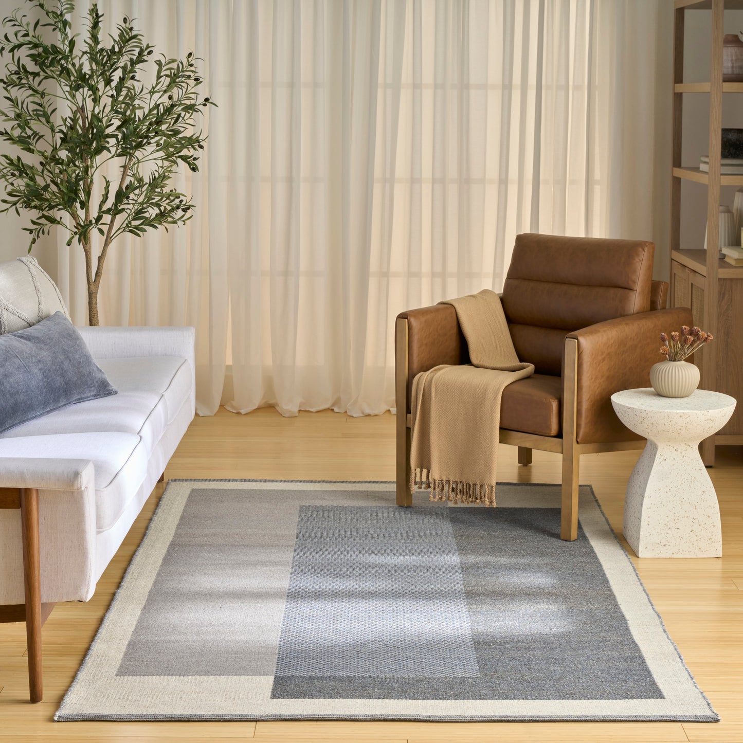 Nourison Copenhagen 5' x 7' Ivory Blue Mid-Century Modern Indoor Rug
