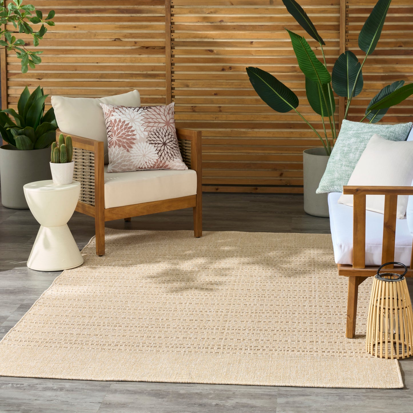 Nourison Tulum 5'3" x 7' Cream Outdoor Rug