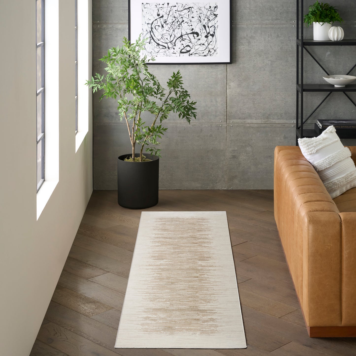 DKNY Grand Street 2'2" x 10' Ivory Taupe Modern Indoor Rug