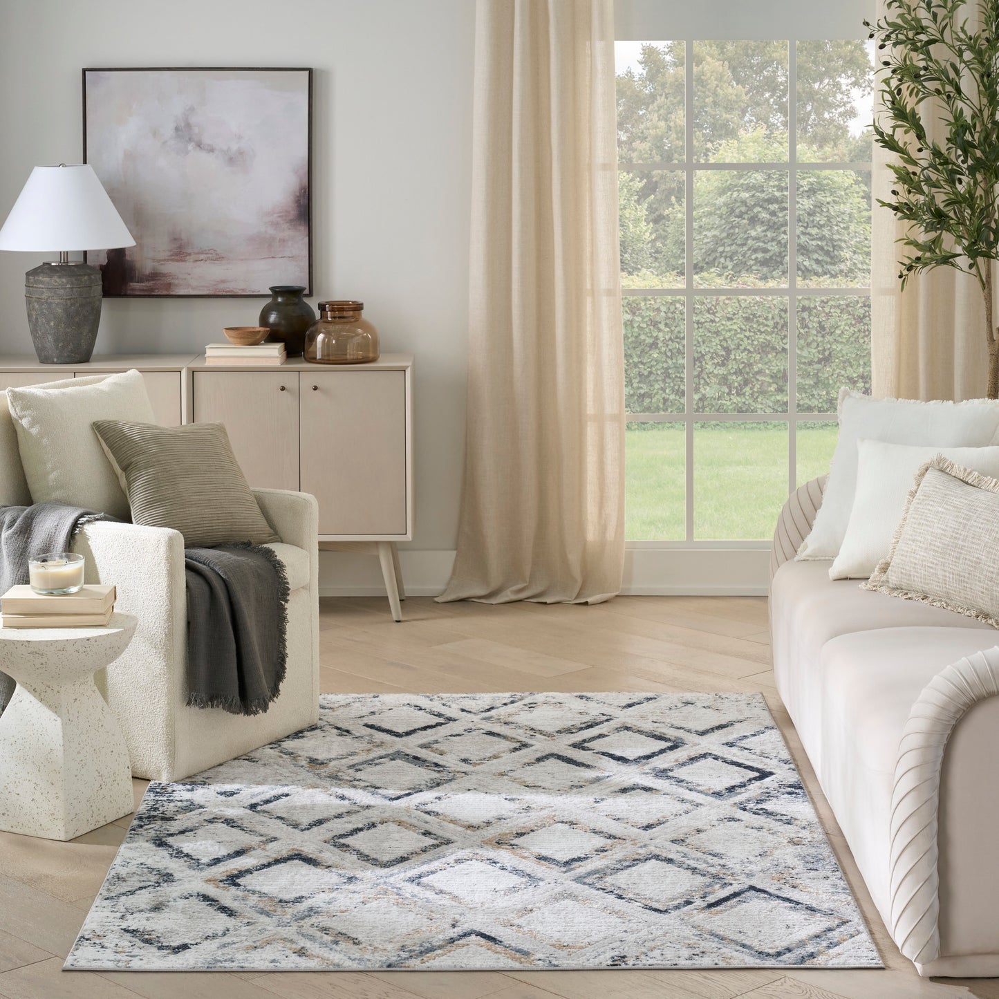 Nourison Dekor 5'3" x 7' Grey Navy Modern Indoor Rug