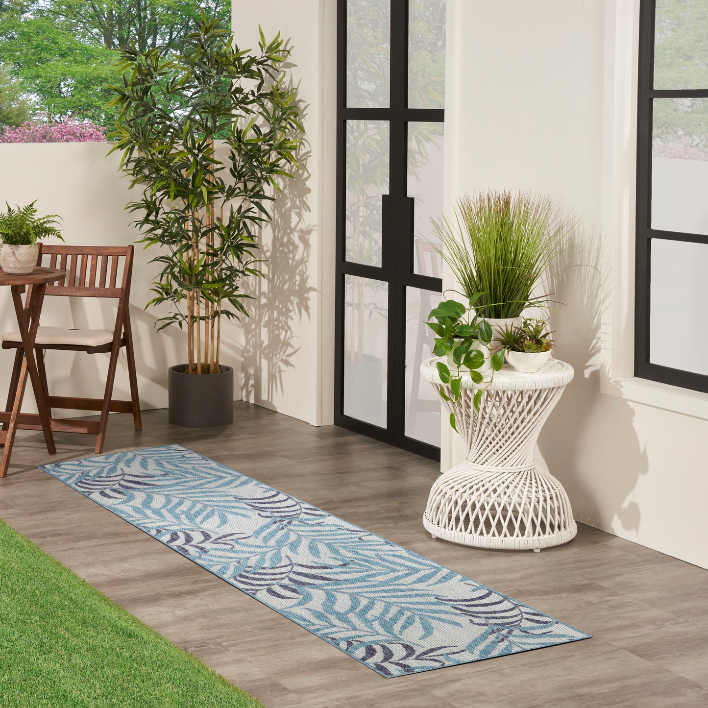 Nourison Garden Oasis 2' x 8' Blue Tropical Rug