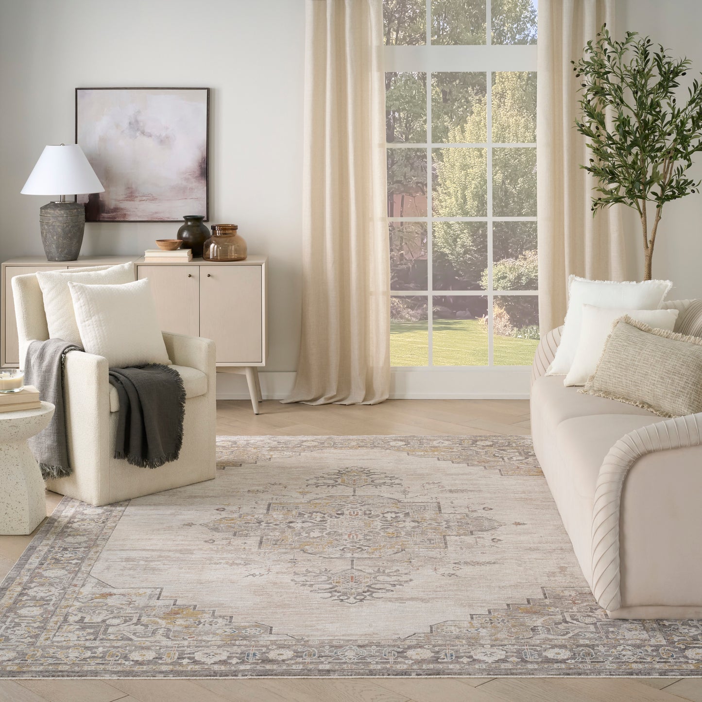 Nourison Antique Fusion 5'3" x 7'10" Ivory Charcoal Vintage Indoor Rug