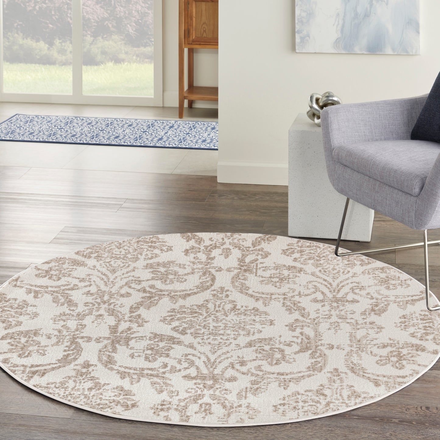 Nourison Jubilant 5'3" x Round Ivory Beige Vintage Indoor Rug