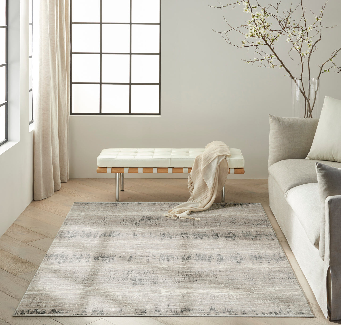 Calvin Klein CK079 Notes 3'11" x 5'11" Ivory Charcoal Modern Indoor Rug