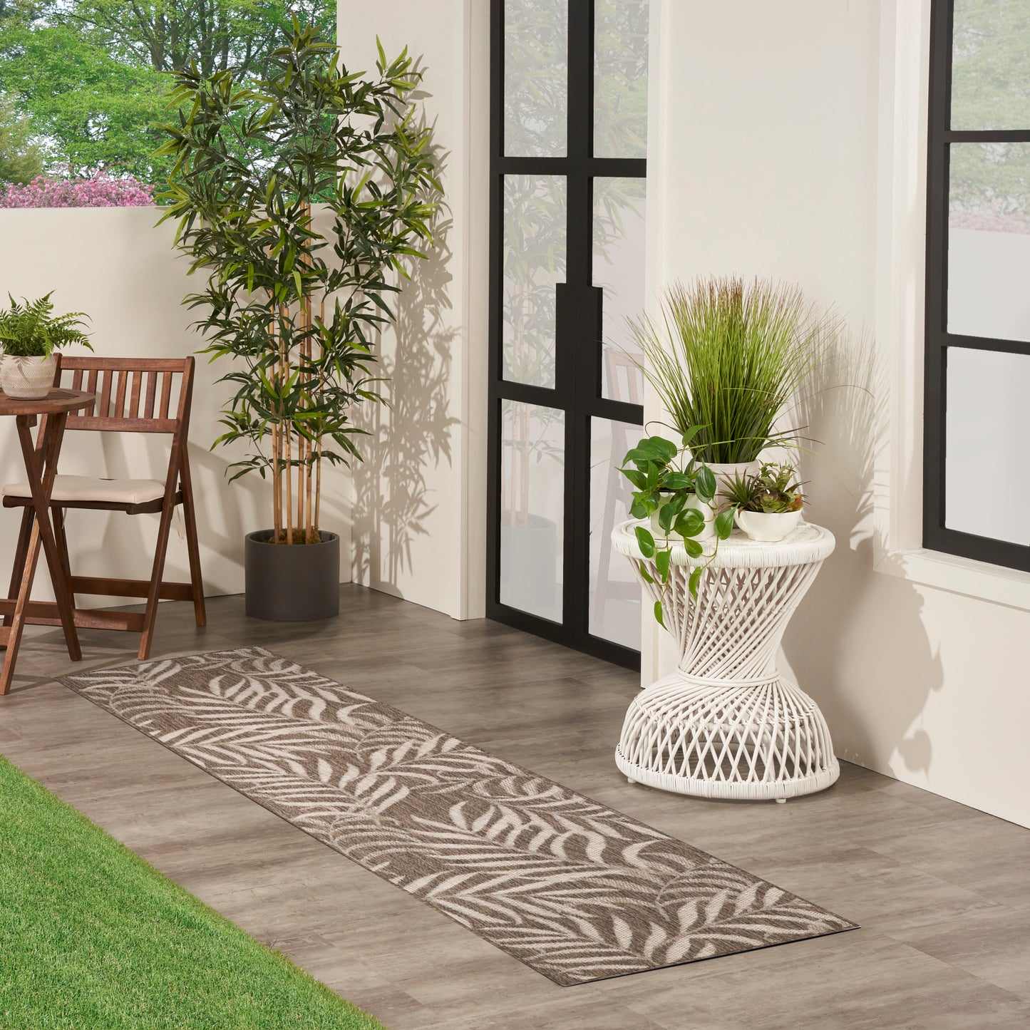 Nourison Garden Oasis 2' x 8' Mocha Tropical Rug