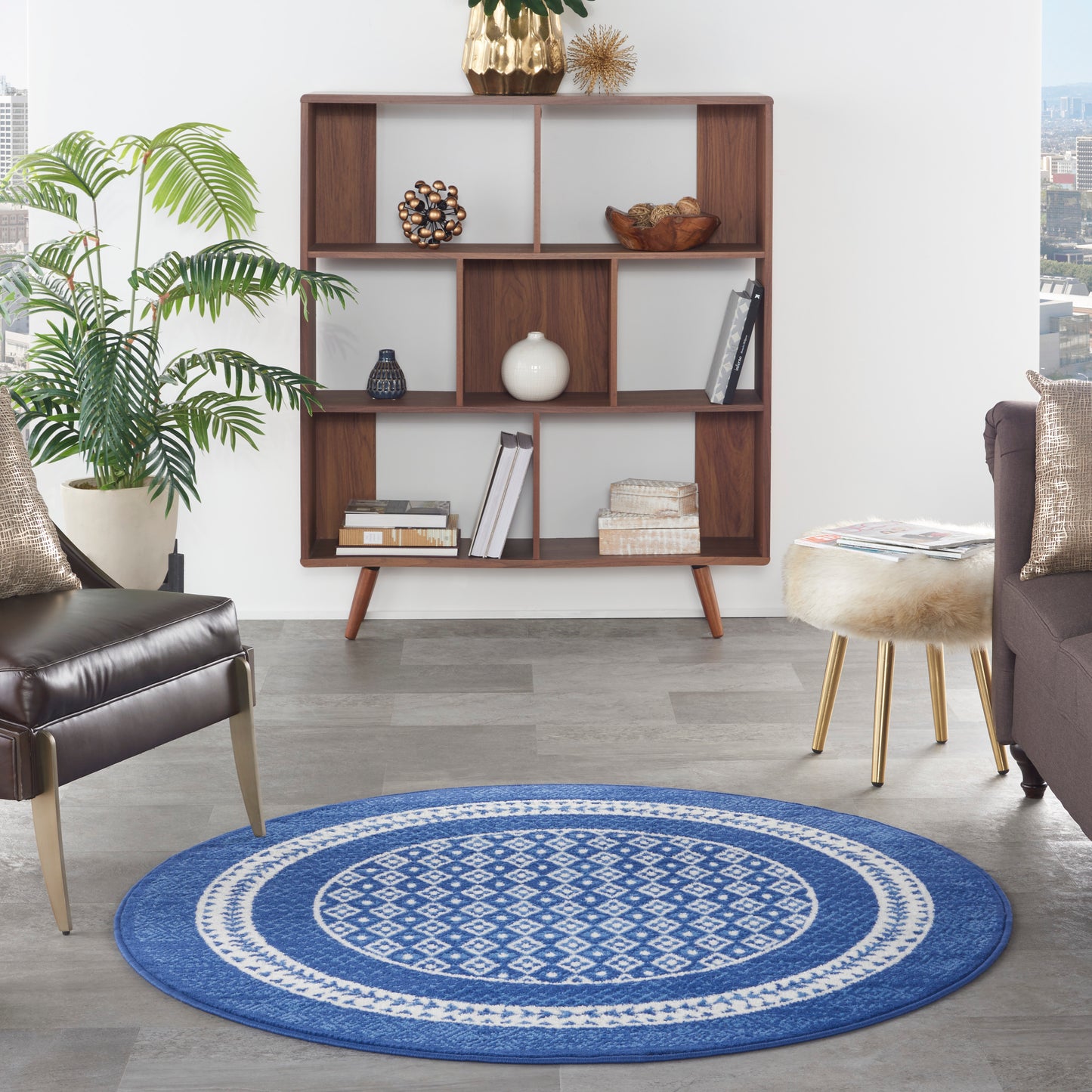 Nourison Whimsicle 5' x Round Navy Farmhouse Indoor Rug