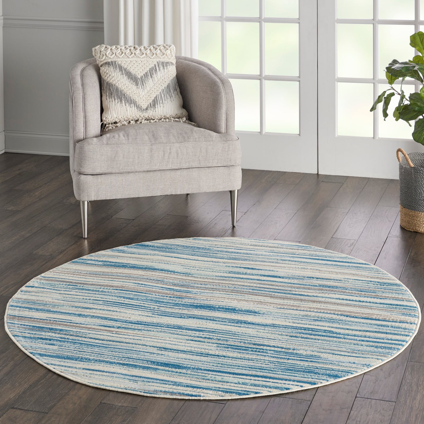 Nourison Jubilant 5'3" x Round Blue Modern Indoor Rug