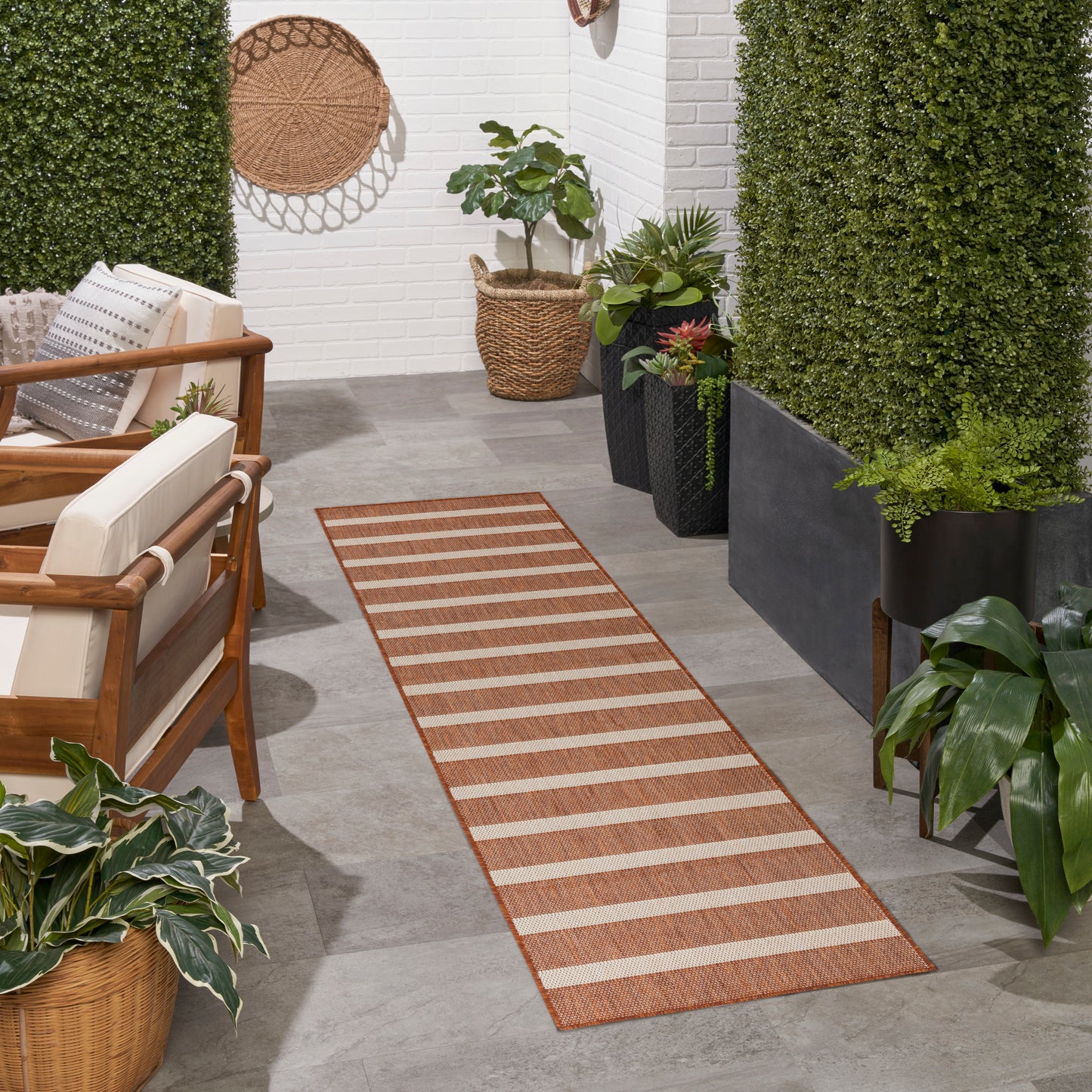 Nourison Positano 2'2" x 10' Terracotta Ivory Modern Rug
