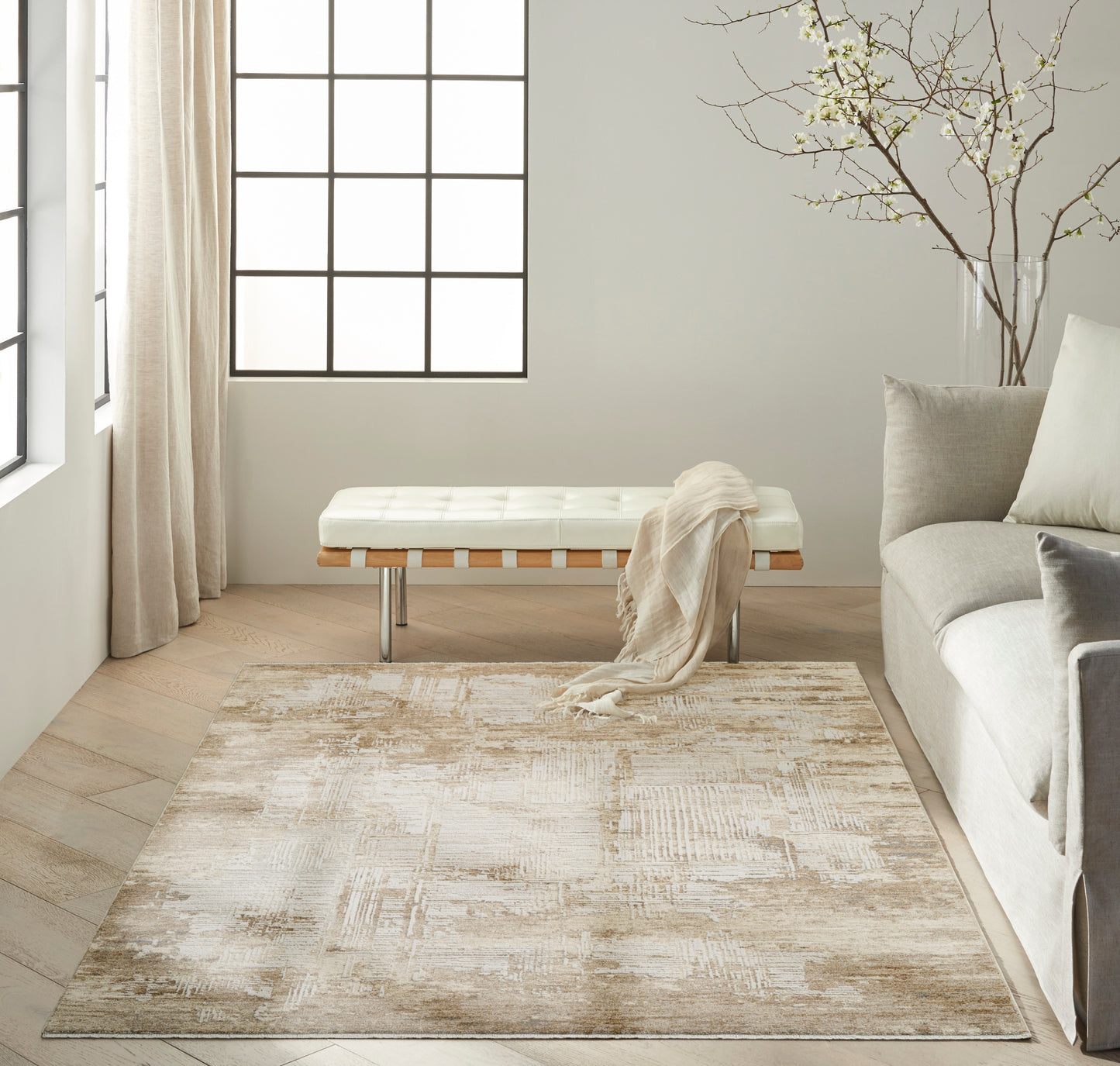 Calvin Klein CK078 Summit 5'3" x 7'9" Mocha Ivory Modern Indoor Rug