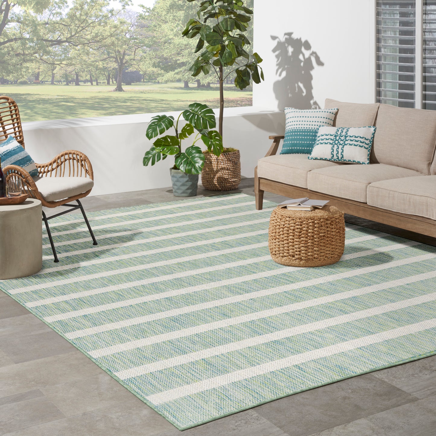 Nourison Positano 10' x 14' Blue Green Ivory Modern Rug
