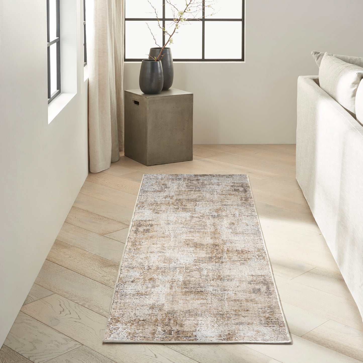 Calvin Klein CK078 Summit 2'2" x 12' Natural Grey Modern Indoor Rug