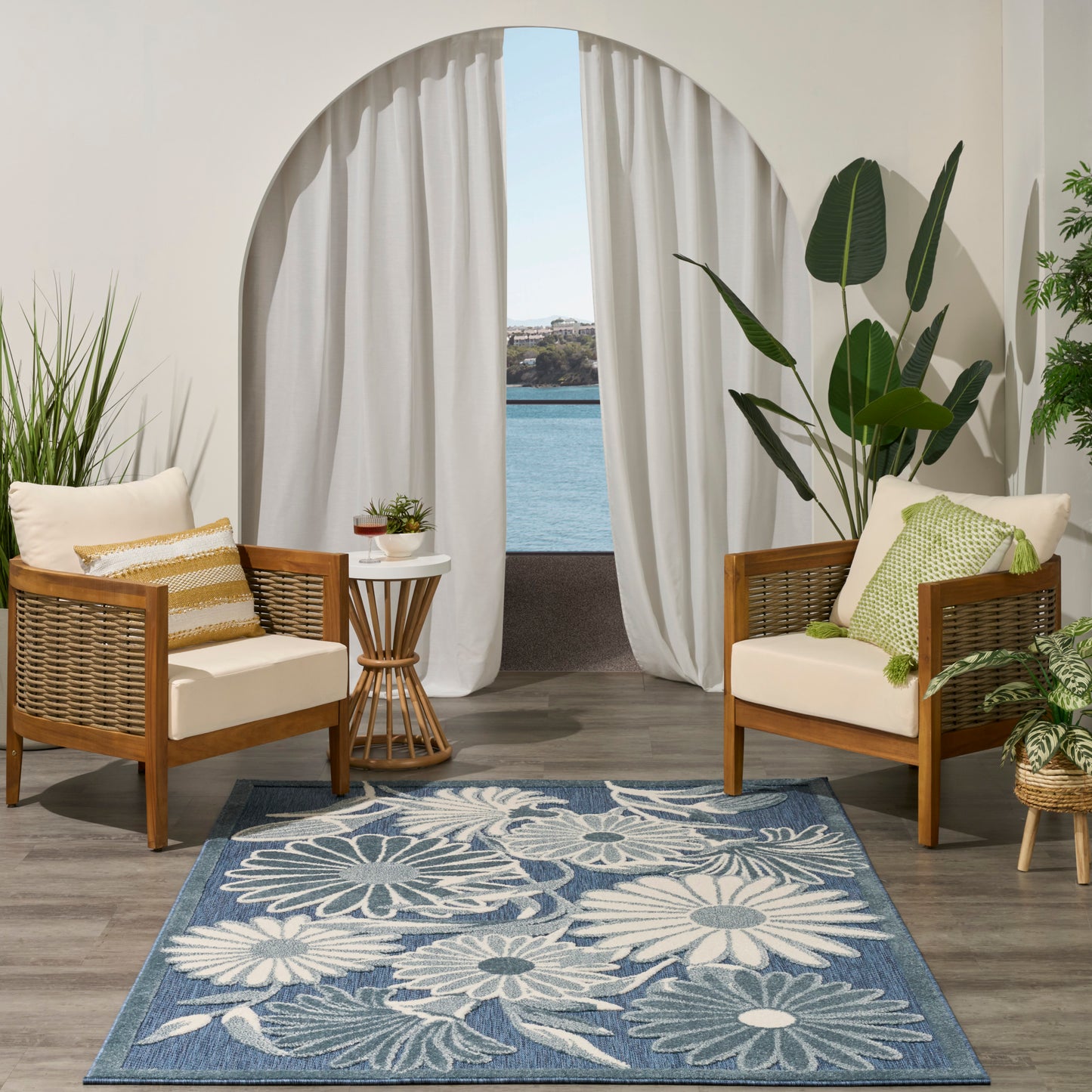 Nourison Aloha 3'6" x 5'6" Blue Outdoor Rug