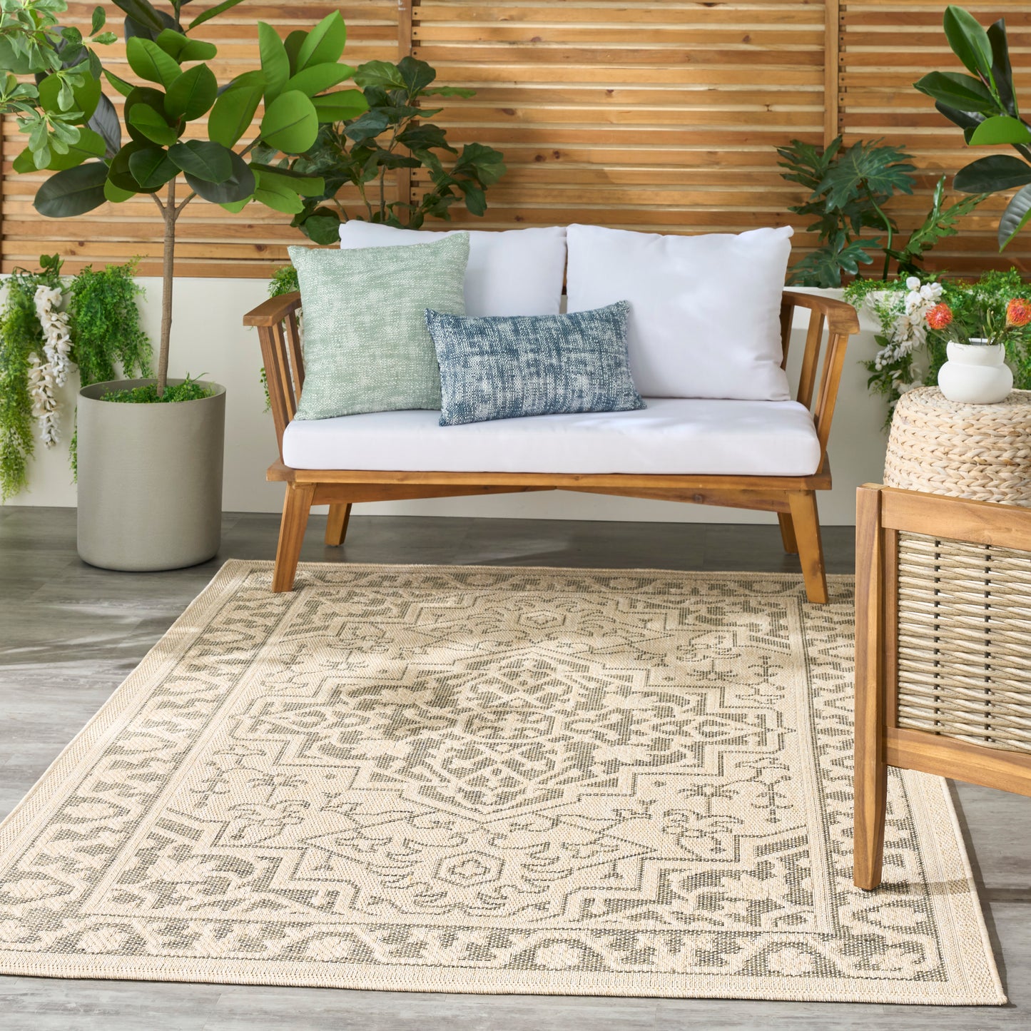 Nourison Tulum 4' x 6' Taupe Olive Outdoor Rug