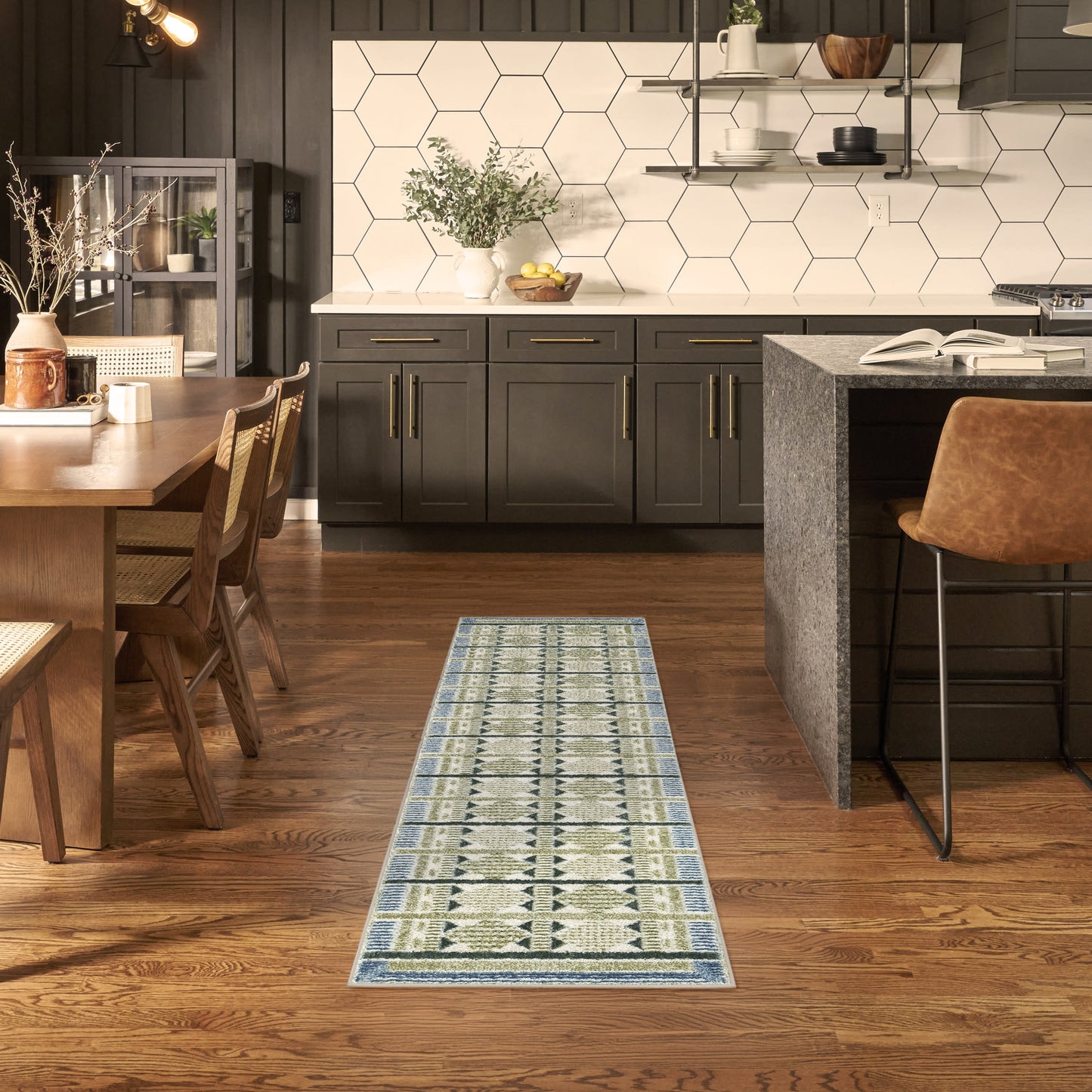 Nourison Nordic 2' x 6' Green Blue Modern Indoor Rug