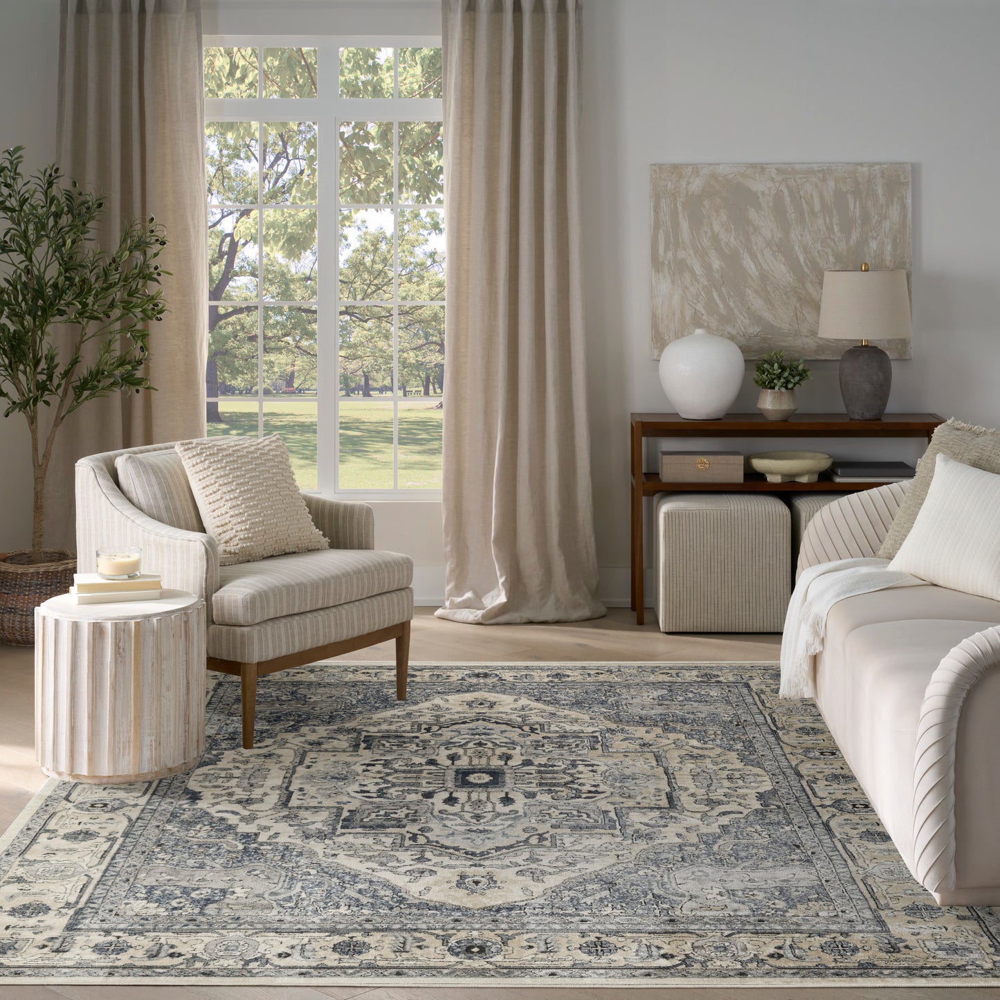 Nourison Quarry 7'10" x 9'10" Ivory Navy Vintage Indoor Rug