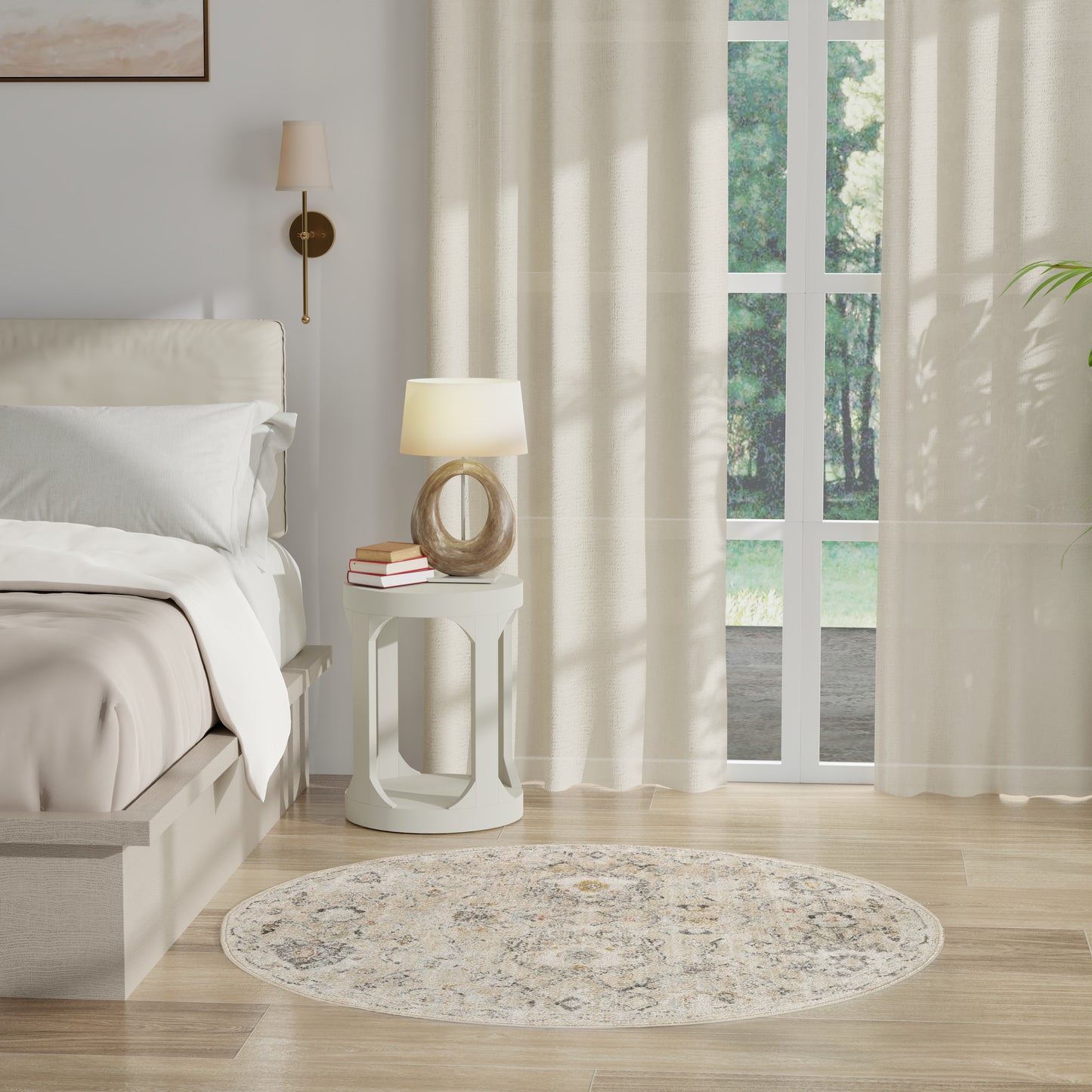 Nourison Oushak Home 4' x Round Cream Vintage Indoor Rug