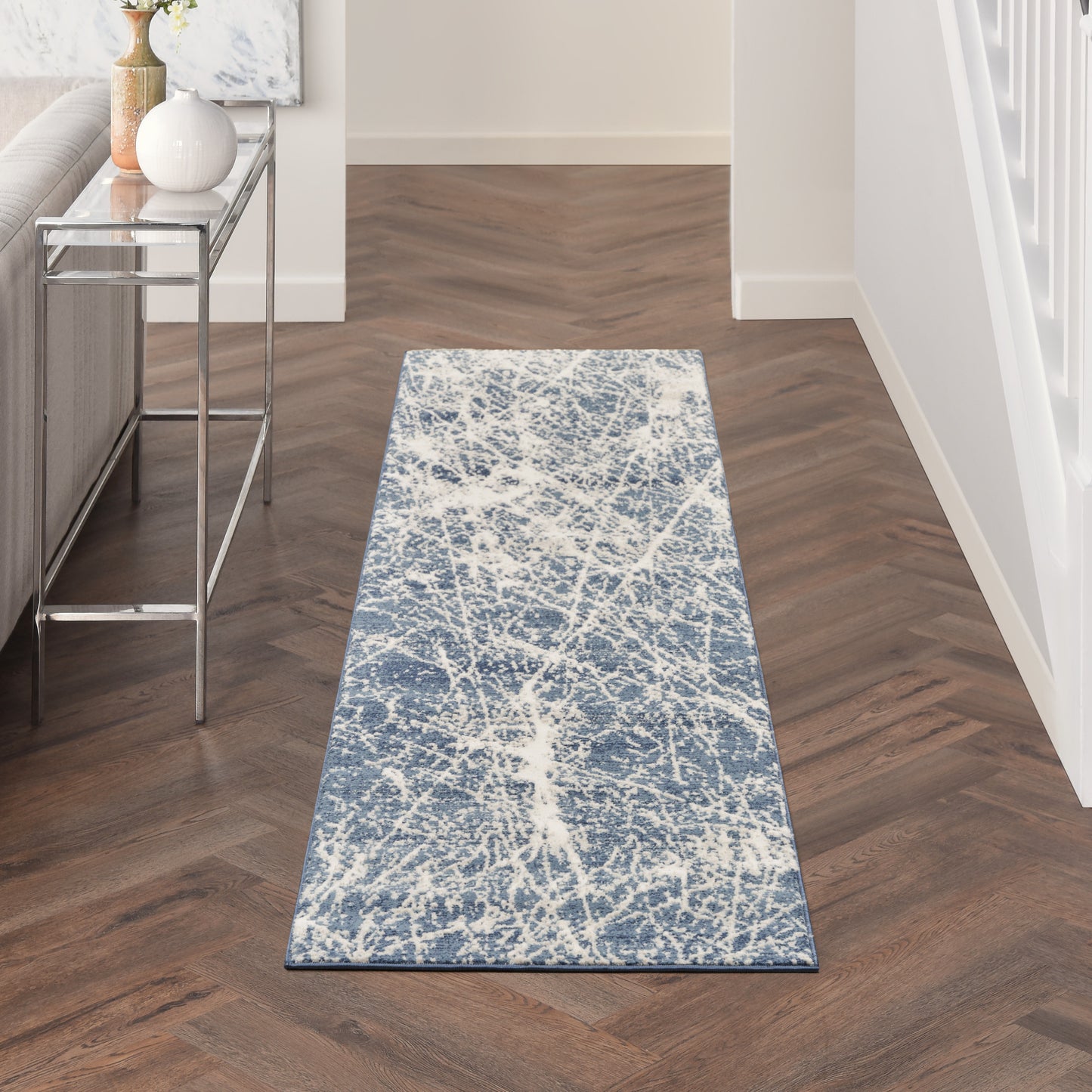 Nourison Exhale 2'2" x 7'6" Navy Ivory Modern Indoor Rug