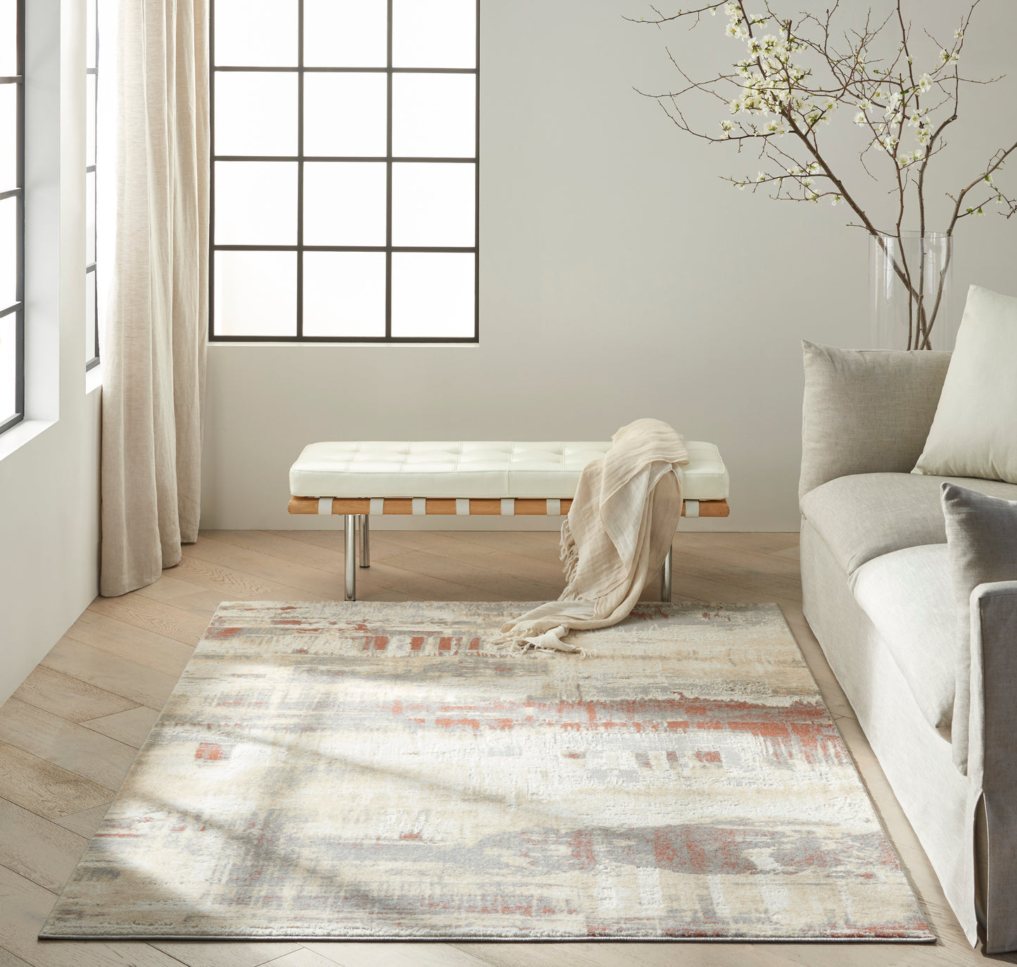 Calvin Klein CK005 Enchanting 5'3" x 7'3" Grey Rust Modern Indoor Rug