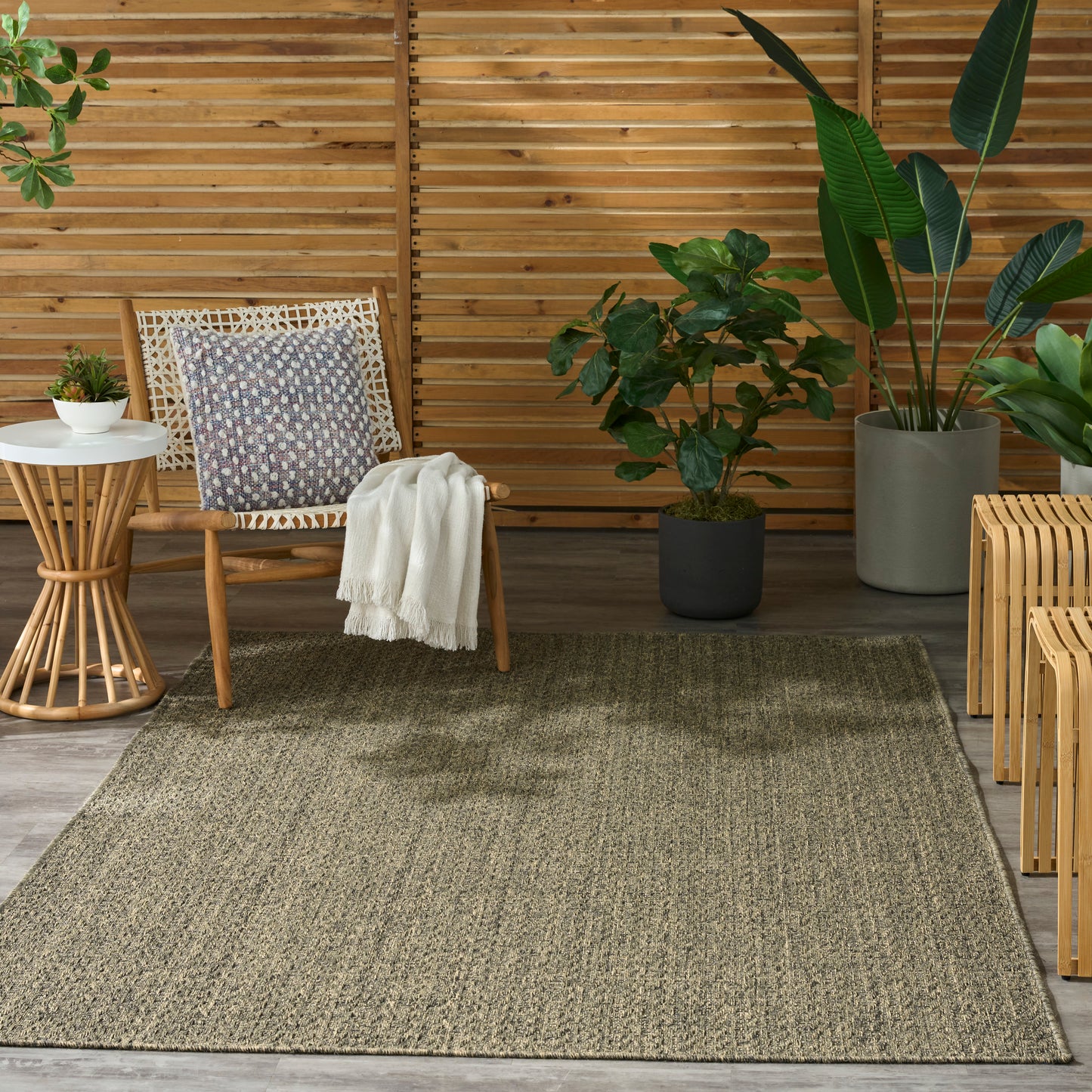Nourison Tulum 4' x 6' Olive Outdoor Rug