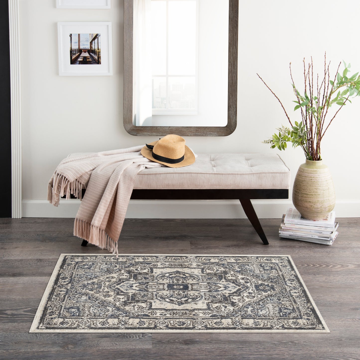 Nourison Quarry 2'2" x 3'9" Ivory Navy Vintage Indoor Rug