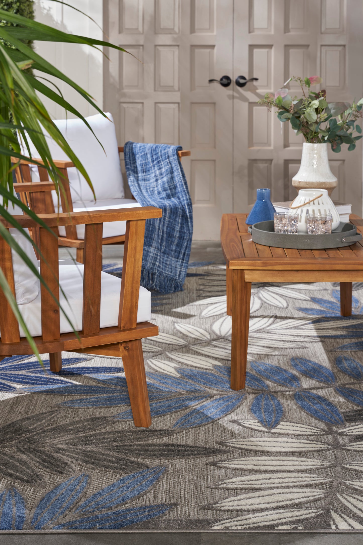 Nourison Aloha 7' x 10' Grey/Blue Tropical Rug