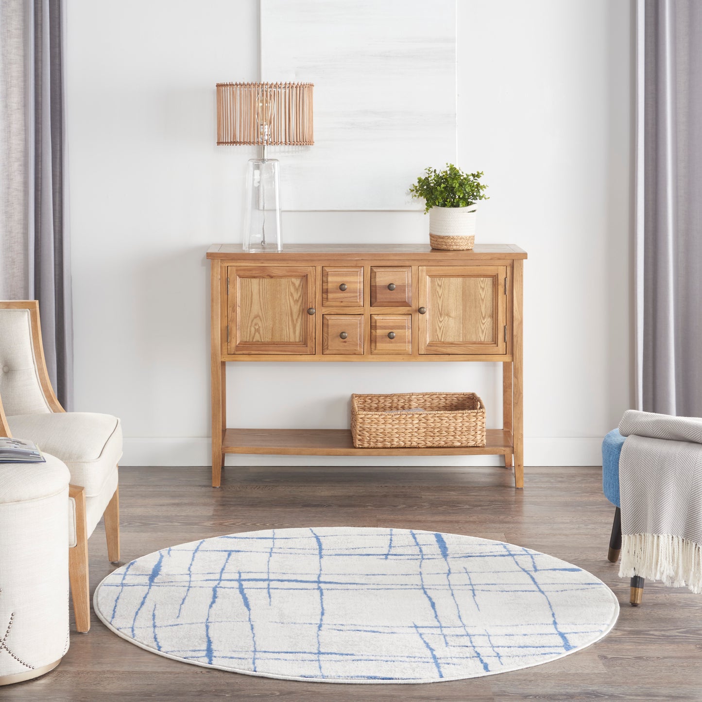 Nourison Whimsicle 5' x Round Ivory Blue Modern Indoor Rug
