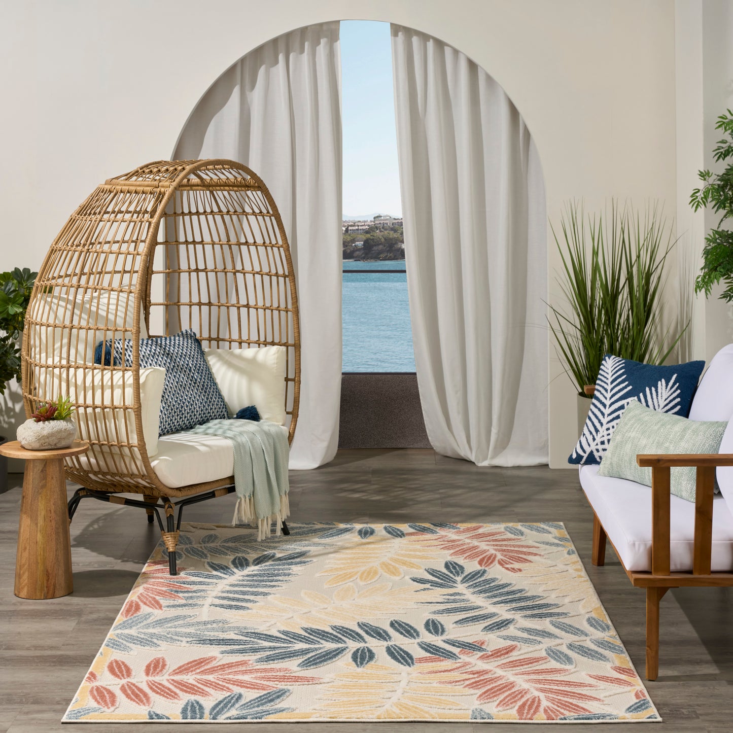 Nourison Aloha 5'3" x 7'5" Ivory Blue Modern Rug