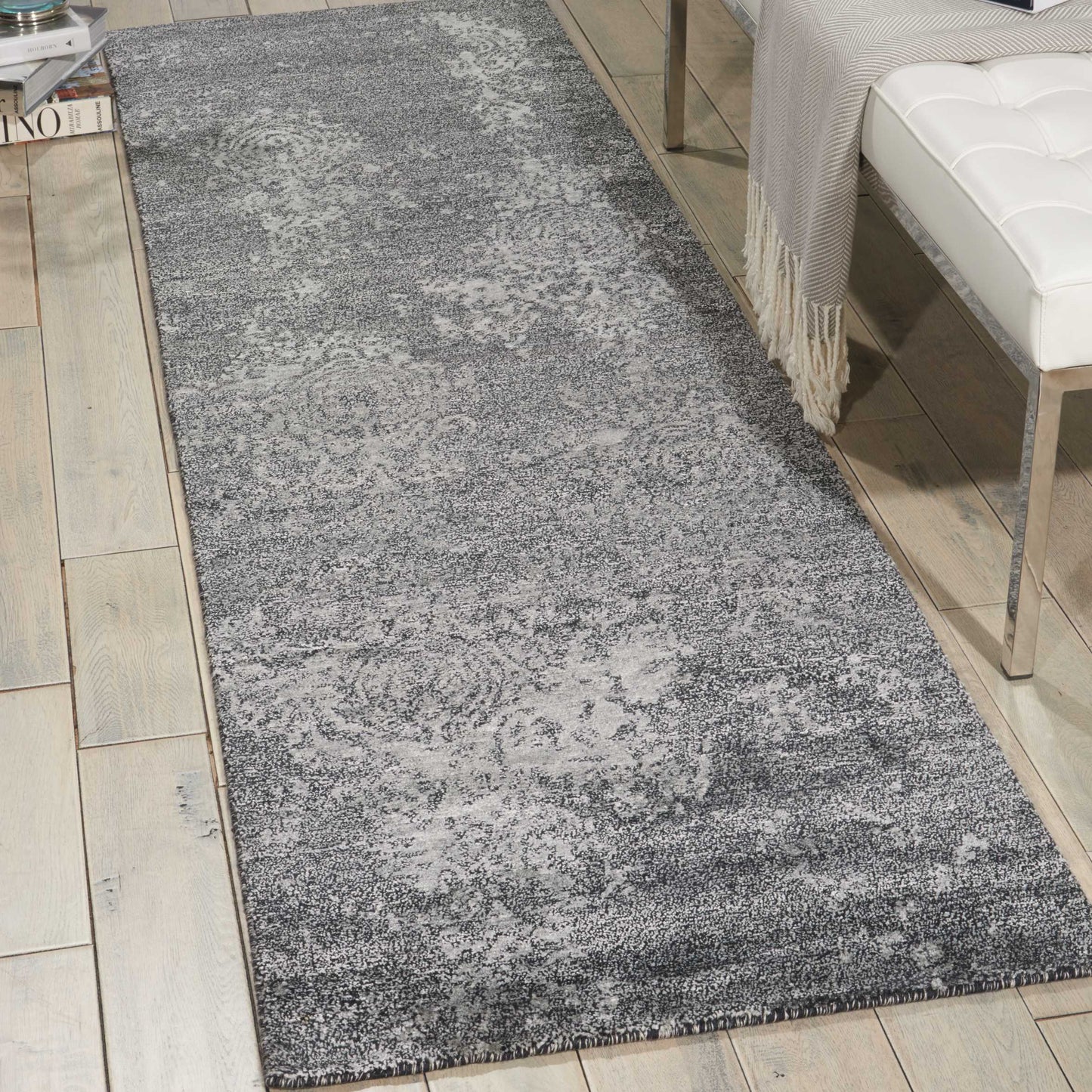 Nourison Silk Shadows 2'3" x 8' Graphite Vintage Indoor Rug