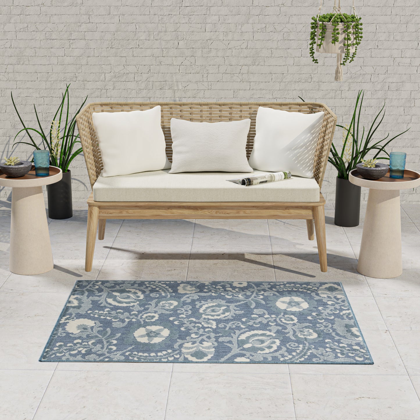 Nourison Aloha 2'8" x 4' Blue Farmhouse Rug